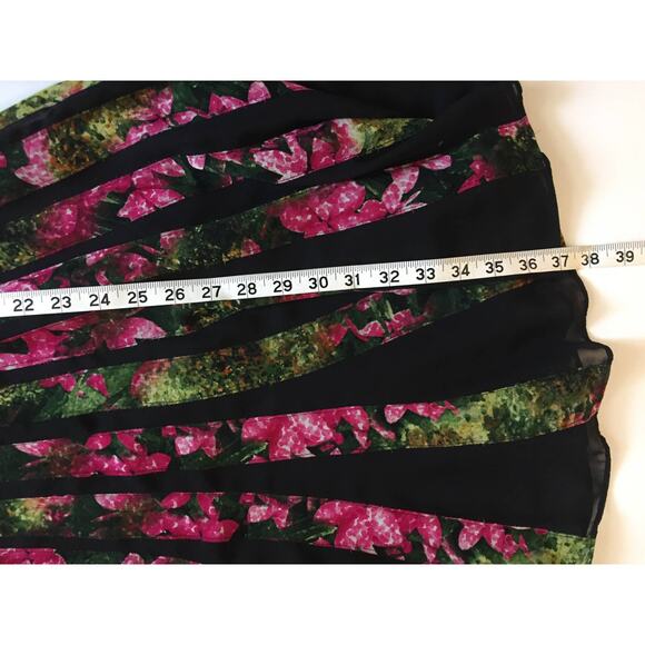 Adrianna Papell Black & Pink with Floral Chiffon Texture Sleeveless Dress Size 2 - Picture 8 of 10